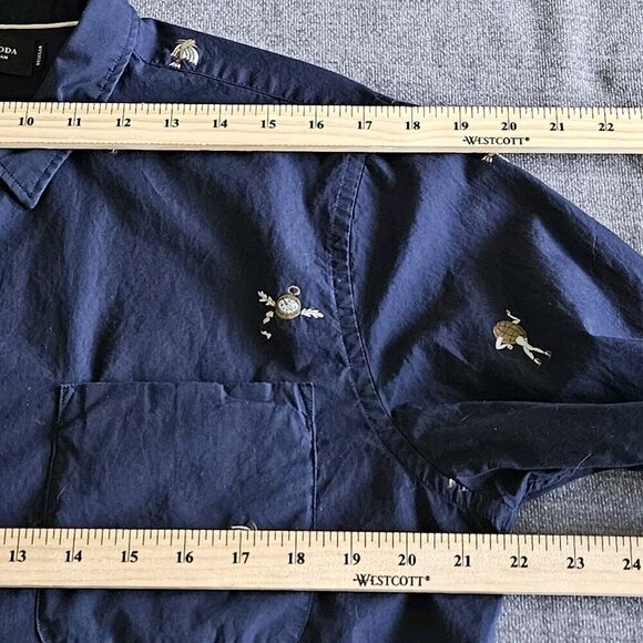 Scotch & Soda Shirt Men XL Navy LS Button Up Abstract Embroidery Boho Pocket - Picture 4 of 16
